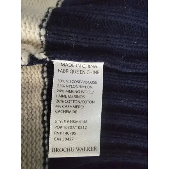 Brochu Walker Cy Stripe Sweater Womens SZ M Nautical Wool Cashmere NKM4146